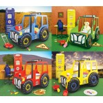 Pat pentru copii Tractor Farmer cu LED-uri din lemn MDF - Pat Rosu in forma de masina cu saltea inclusa